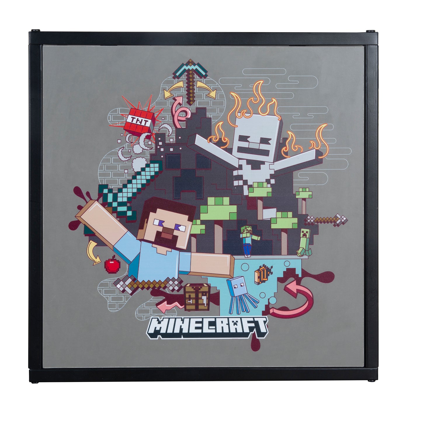 MINECRAFT - Beistelltisch mit einer zusätzlichen Ablage, Nachttisch, Gaming Möbel mit dunklem Design und bunten Minecraft Print