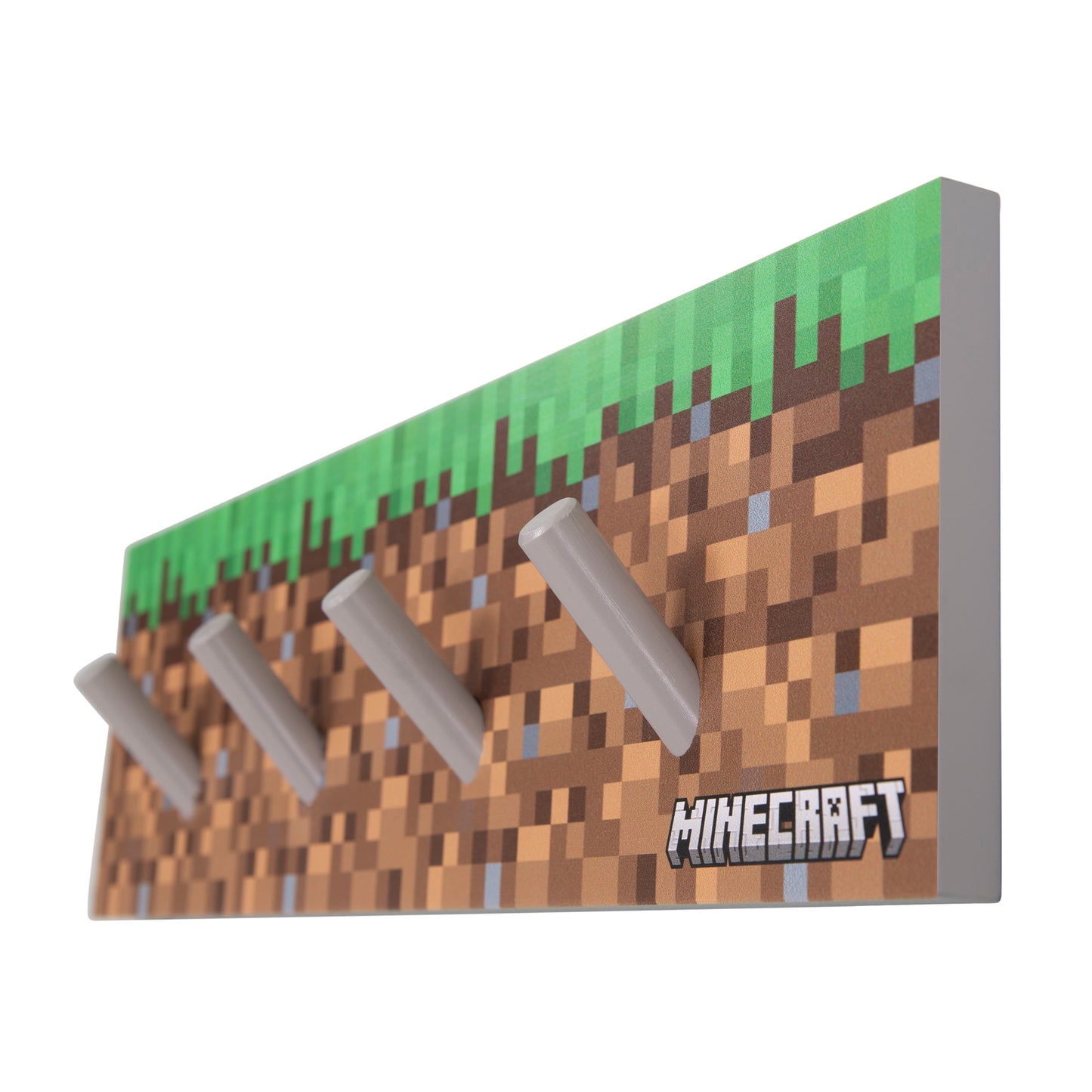 MINECRAFT - Garderobe mit 4 Haken, Grasblock-Design, Wandgarderobe, Kindermöbel mit buntem Design