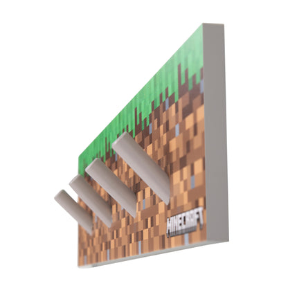 MINECRAFT - Garderobe mit 4 Haken, Grasblock-Design, Wandgarderobe, Kindermöbel mit buntem Design