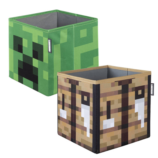 MINECRAFT - Aufbewahrungsboxen im 2er Set, faltbare Stoffboxen mit Stauraum, Grasblock Design