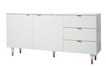 Pattern - Sideboard mit 2 Türen und 3 Schubladen mit Soft-Close, gefräster Front, weiss mit Kupferakzenten - einrichten-24, Kommoden & Sideboards 