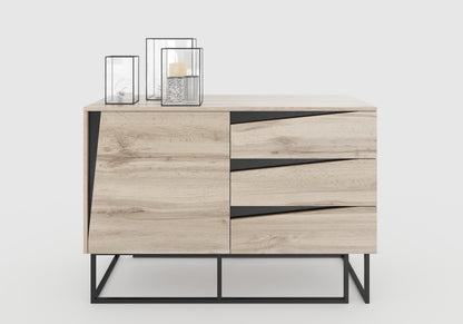 Carv - Kommode mit 3 Schubladen und 1 Tür, Push-Open-Beschläge, Wild Oak Holzdecor, Metallsockel, modernes Industrial-Design - einrichten-24, Kommoden & Sideboards 