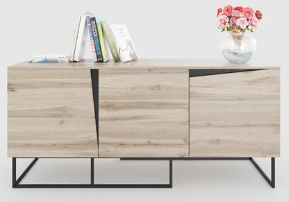 Carv - Sideboard mit 3 Türen, Push-Open-Beschläge, Wild Oak Holzdecor, Metallsockel, modernes Industrial-Design - einrichten-24, Kommoden & Sideboards 