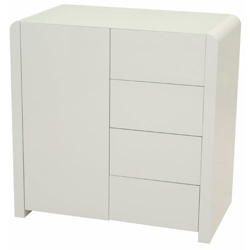 Atlanta - Sideboard, Kommode, Stauraummöbel mit 1 Tür und 4 Schubladen, Glaskomponenten, weiss hochglanz - einrichten-24, Kommoden & Sideboards 