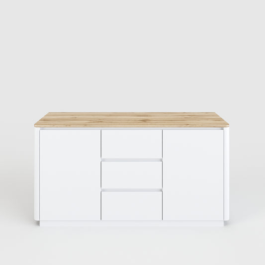 Arctic - Sideboard mit 3 Schubladen und 2 Türen, eingefräste Griffkanten, Oberplatte im Holzdekor, weiss matt lackiert - einrichten-24, Kommoden & Sideboards 