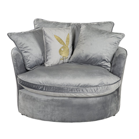 PLAYBOY - Sofa, Couch, Loveseat einrichten-24 Samt gepolstert, Grau, in Retro-Design –
