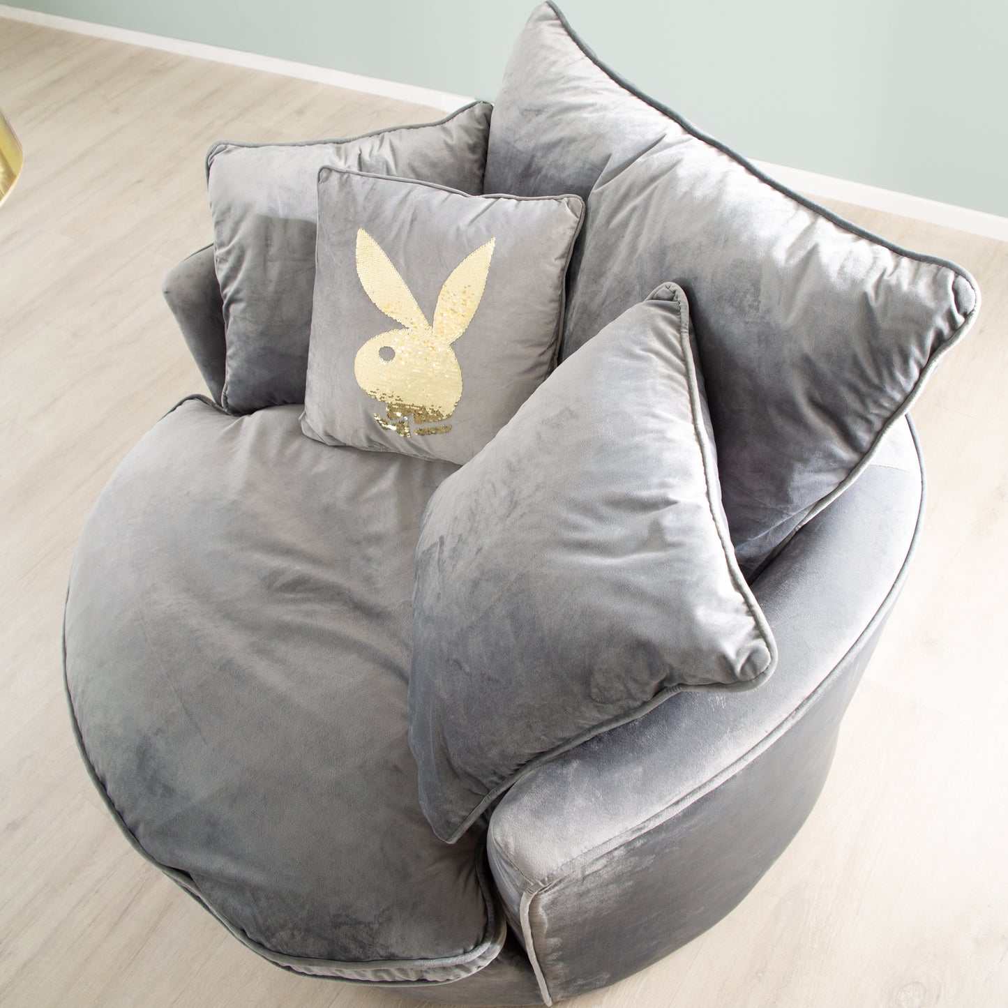 PLAYBOY - Drehsessel/Loveseat "ELOISE" Fernsehsessel inkl. 4 Kissen, gepolsterte Sitz- und Rückenlehne, 360° Drehfunktion, Samtstoff in Anthrazit