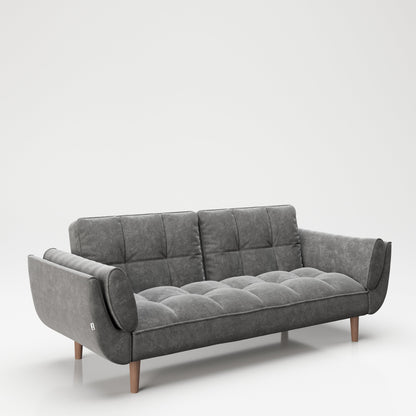 PLAYBOY - Sofa mit Fussablage "SCARLETT" gepolsterte Couch mit Bettfunktion, Samtstoff in Grau mit Massivholzfüsse, Retro-Design,Sofas & Ottomane - playboy