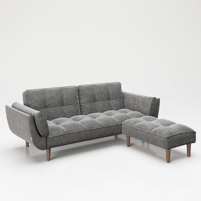 PLAYBOY - Sofa mit Fussablage "SCARLETT" gepolsterte Couch mit Bettfunktion, Samtstoff in Grau mit Massivholzfüsse, Retro-Design,Sofas & Ottomane - playboy