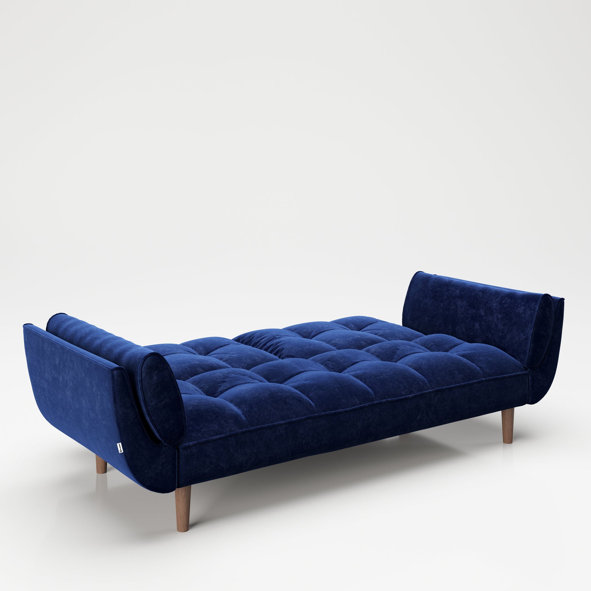 PLAYBOY - Sofa mit Fussablage "SCARLETT" gepolsterte Couch mit Bettfunktion, Samtstoff in Blau mit Massivholzfüsse, Retro-Design,Sofas & Ottomane - playboy