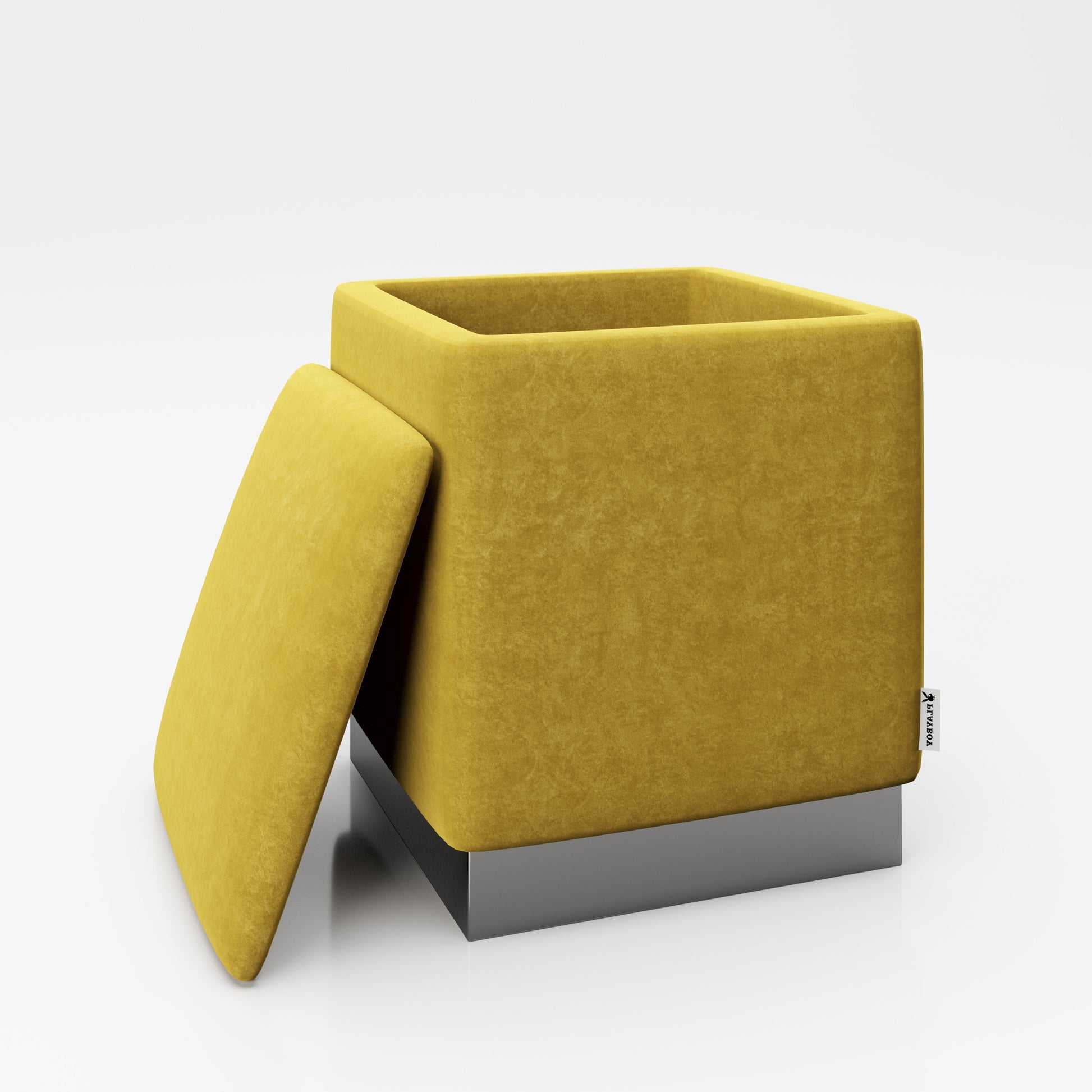 PLAYBOY - eckiger Pouf "BETTY" gepolsterter Sitzhocker mit Stauraum, Samtstoff in Gelb, dunkler Metallfuss, Retro-Design,Sessel & Sitzhocker - playboy