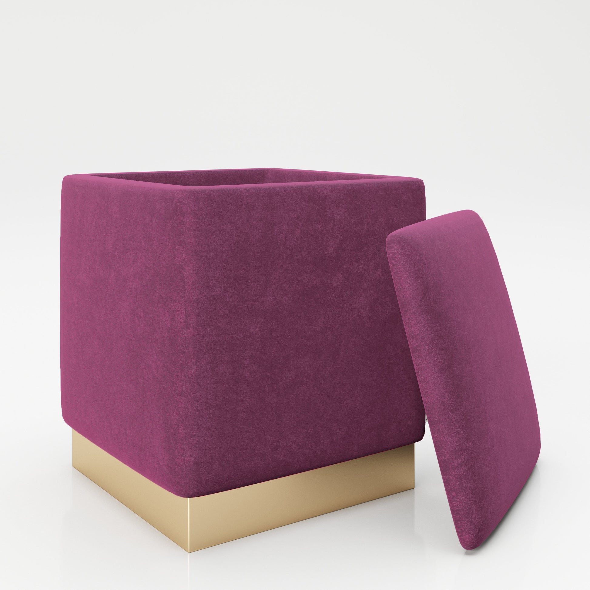 PLAYBOY - eckiger Pouf "BETTY" gepolsterter Sitzhocker mit Stauraum, Samtstoff in Lila, goldener Metallfuss, Retro-Design,Sessel & Sitzhocker - playboy