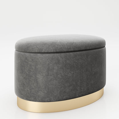 PLAYBOY - ovaler Pouf "ROSANNE" gepolsterter Sitzhocker mit Stauraum, Samtstoff in Grau, goldener Metallfuss, Retro-Design,Sessel & Sitzhocker - playboy