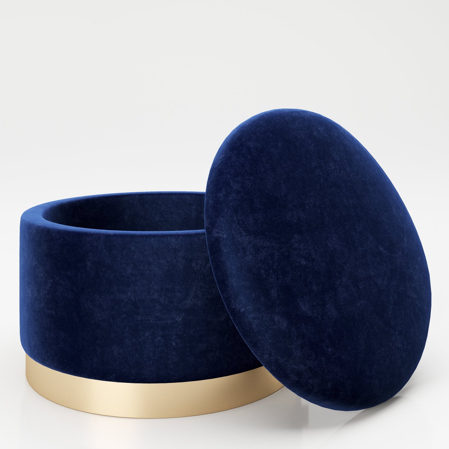 PLAYBOY - runder Pouf "SUE" gepolsterter Sitzhocker mit Stauraum, Samtstoff in Blau, goldener Metallfuss, Retro-Design,Sessel & Sitzhocker - playboy