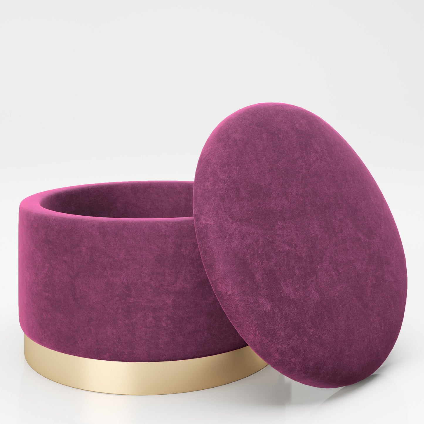 PLAYBOY - runder Pouf "SUE" gepolsterter Sitzhocker mit Stauraum, Samtstoff in Lila, goldener Metallfuss, Retro-Design,Sessel & Sitzhocker - playboy