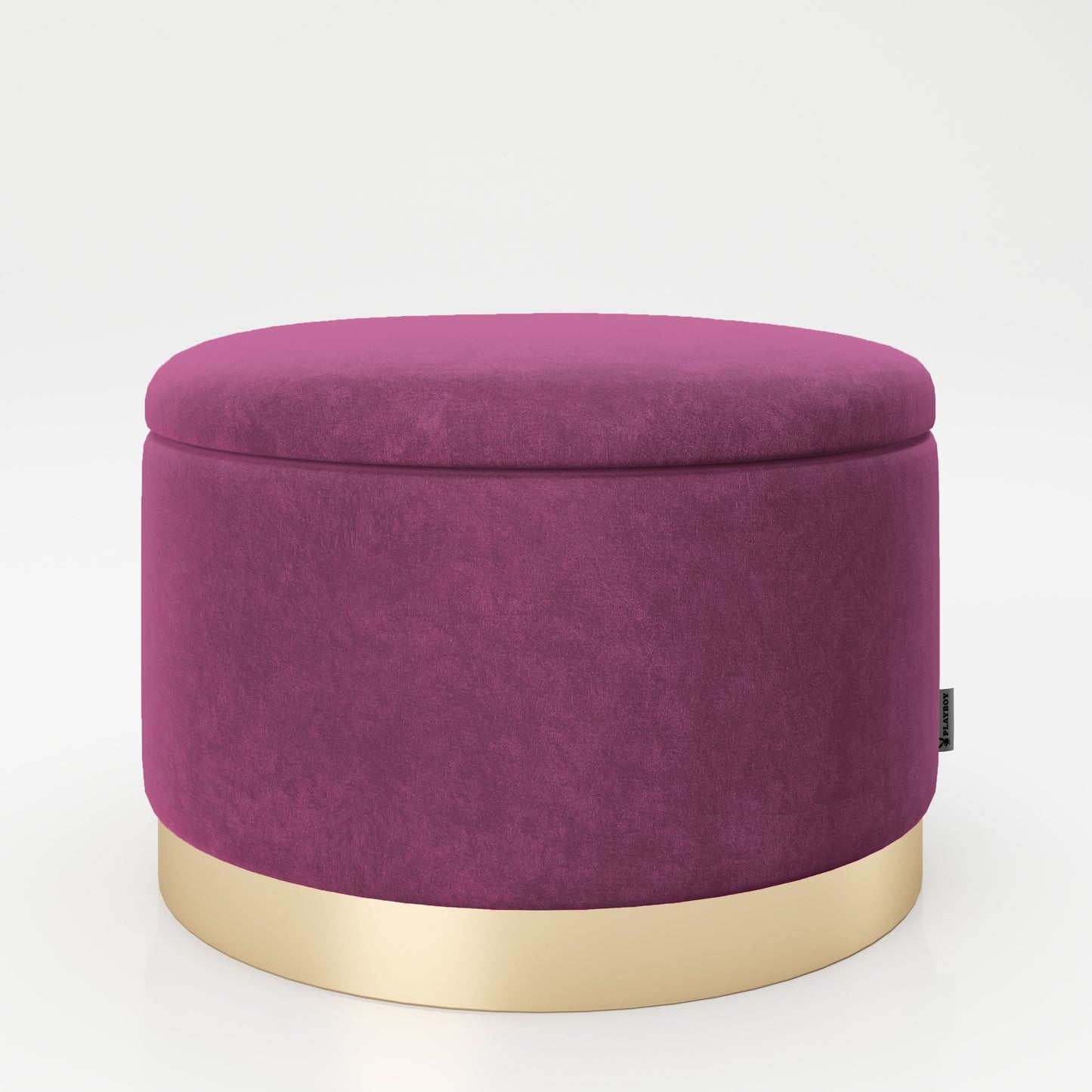 PLAYBOY - runder Pouf "SUE" gepolsterter Sitzhocker mit Stauraum, Samtstoff in Lila, goldener Metallfuss, Retro-Design,Sessel & Sitzhocker - playboy