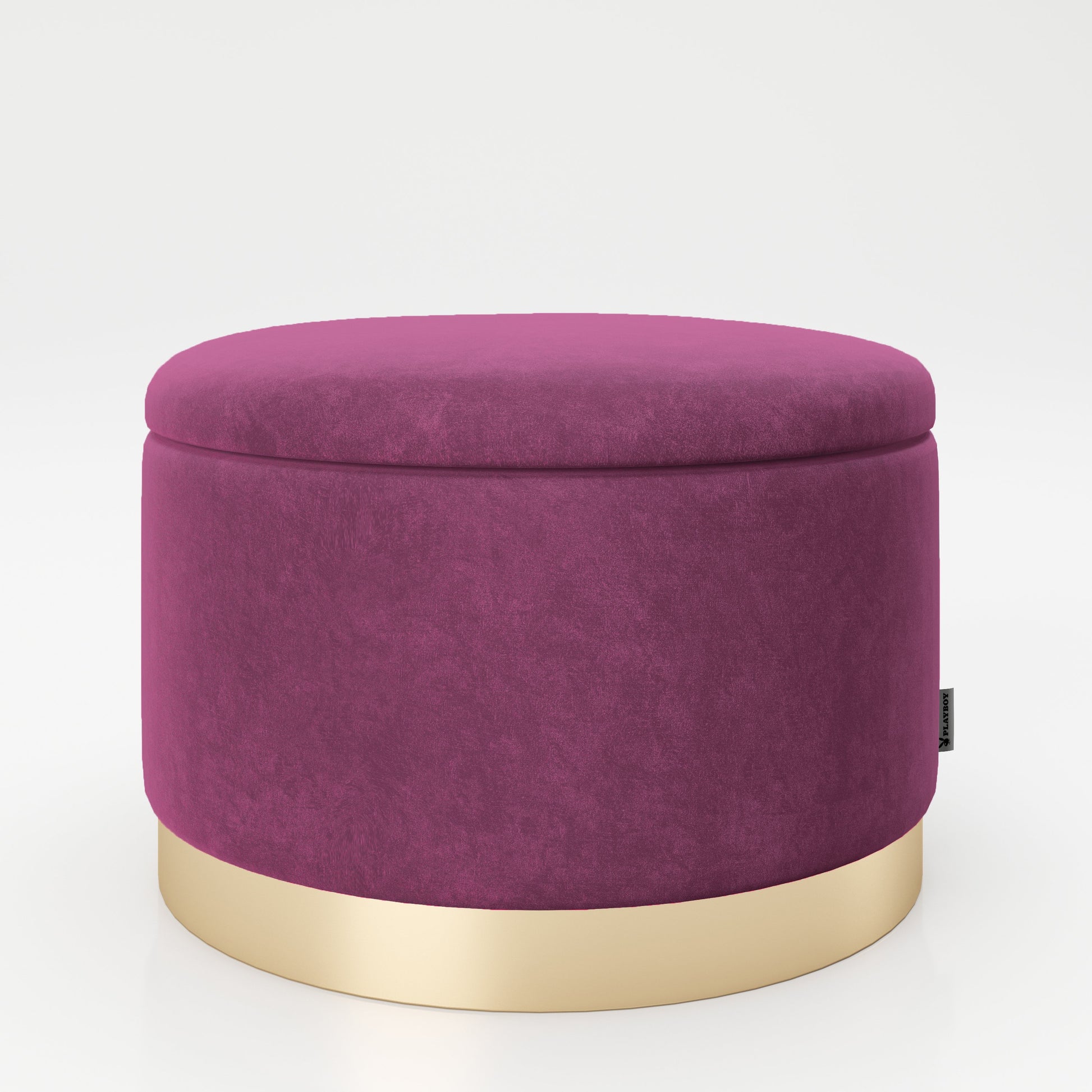 PLAYBOY - runder Pouf "SUE" gepolsterter Sitzhocker mit Stauraum, Samtstoff in Lila, goldener Metallfuss, Retro-Design,Sessel & Sitzhocker - playboy