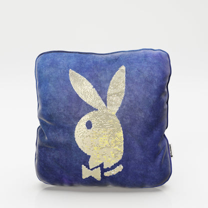 PLAYBOY - Dekokissen "ELLEN" mit Samtüberzug in Blau und gold/weissen Wendepailletten, mit Bunny, inkl Füllung,Kissen & Decken - playboy