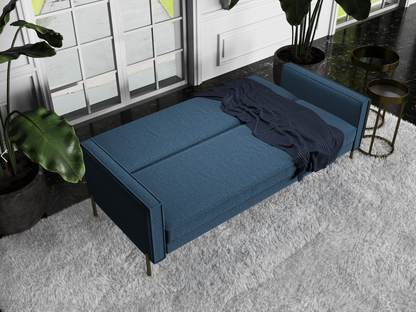 Dayton- 3er Bettsofa, gepolstertes Schlafsofa mit Arm- und Rückenlehne, Polyester in Blau